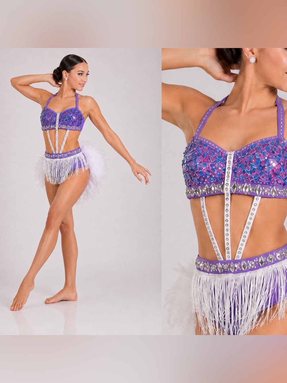 Glamour competition, solo dance costume custom lavender sassy jazz feather SC